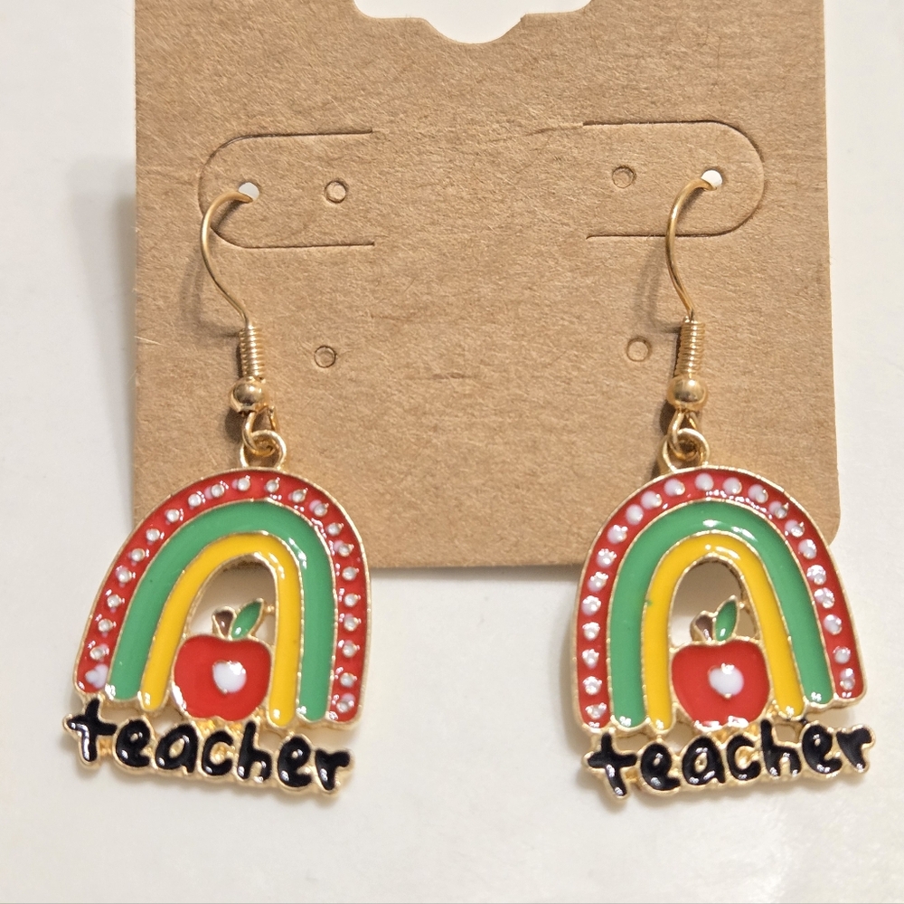 Teacher Rainbow Apple Dangle Earrings